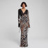 Summer Color Contrast Printed Sexy V neck Mesh Long Sleeve Dress  DestGlow