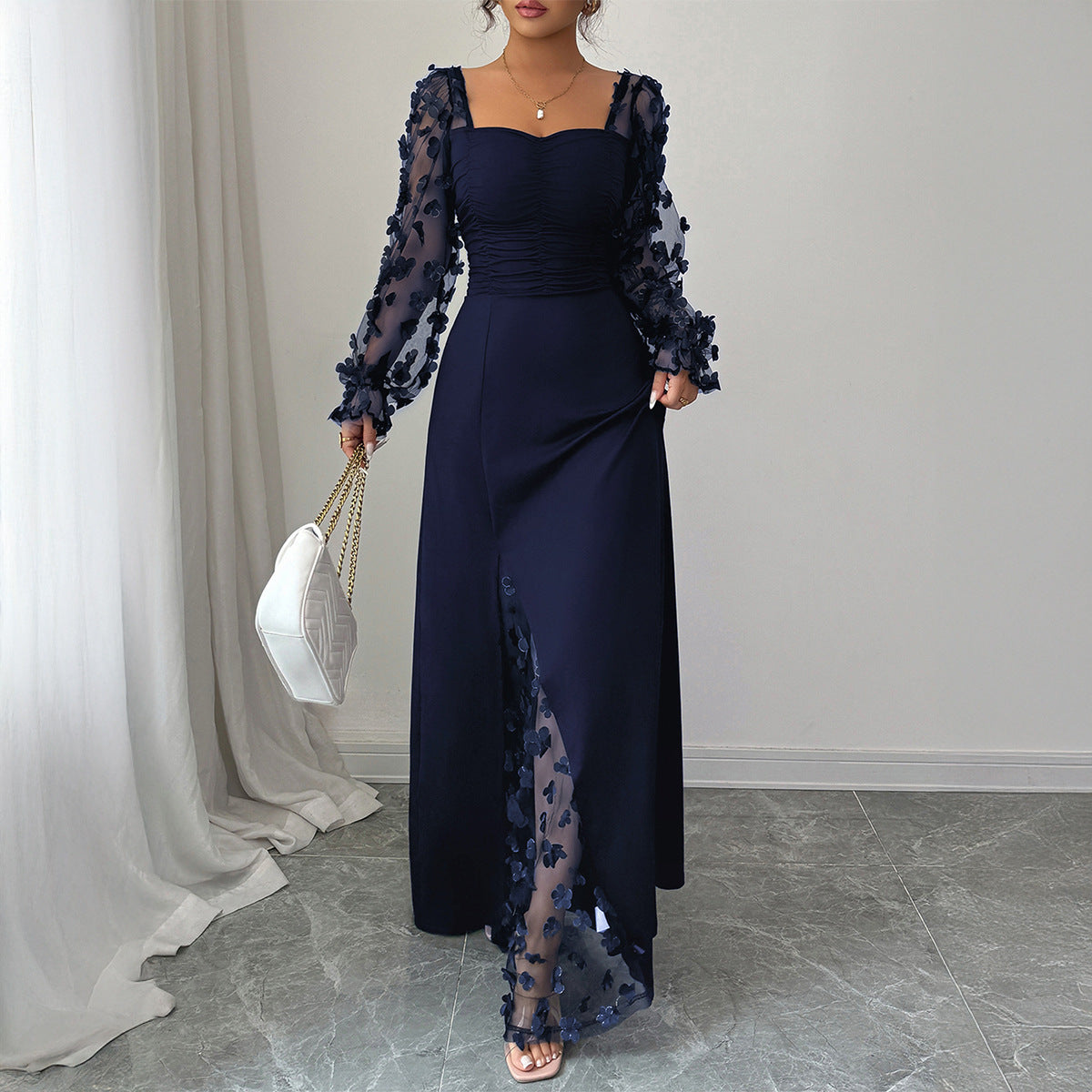 Elegant Dignified Hollow Out Cutout Long Sleeve Long Dress Women Clothing Autumn Winter by Ragazza