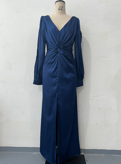 Summer Collar Solid Color Long Sleeve Slim Fit Slit Noble Dress by Ragazza