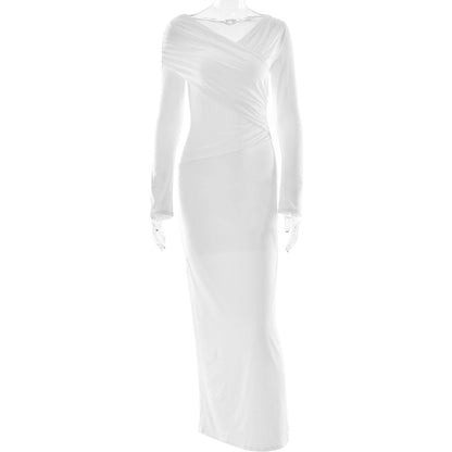 Women Spring Sexy V neck Pleated Hip Dress by Ragazza
