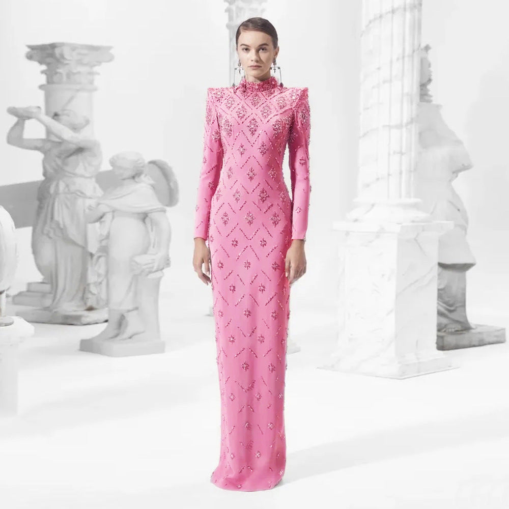 Long Sleeve Slim Heavy Embroidery Drilling Bandage One Piece Dress The Dinner Party Formal Dress by Ragazza