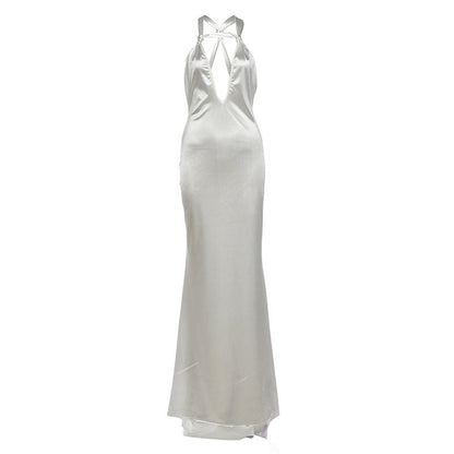 Autumn Winter Women Solid Color Sexy Deep V Plunge neck Backless Formal Dress Strap Dress by Ragazza