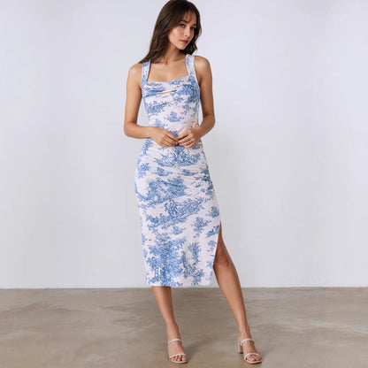 Summer Fresh Maxi Dress Square Collar Slimming Side Slit Sling Dress by Ragazza