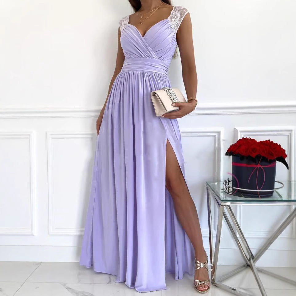 Women Clothing Sleeveless Backless Solid Color Wide Hem Split Women Clothing Dress by Ragazza