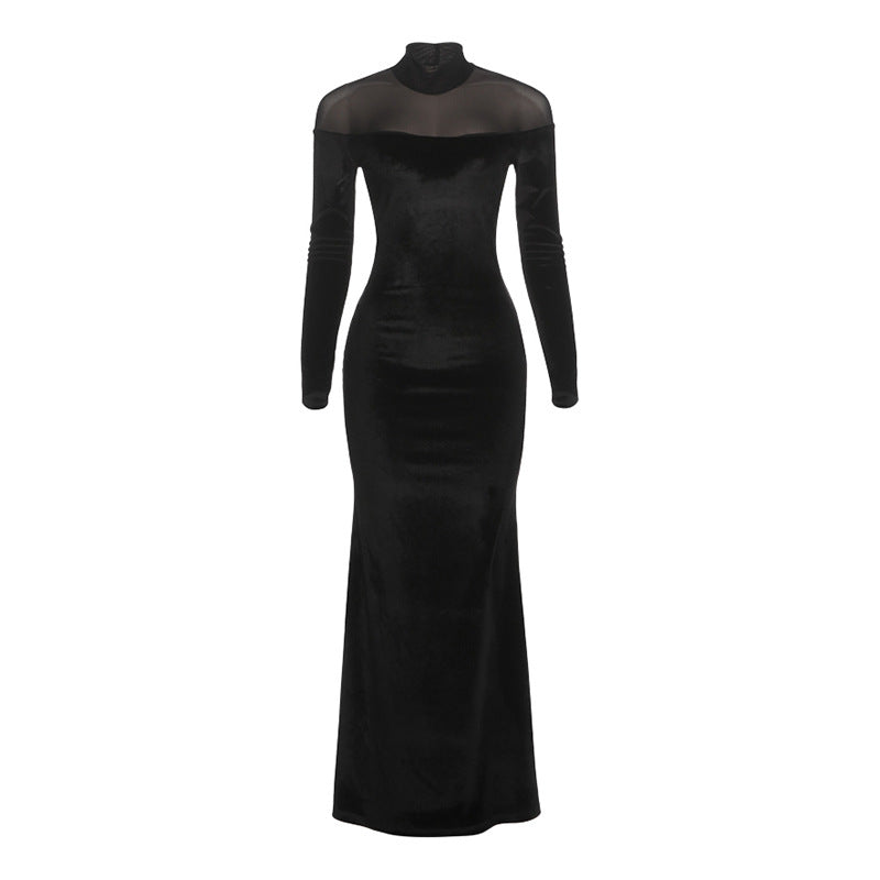 Autumn Winter Women High Collar Long Sleeve Elegant Graceful Slim Solid Color Slimming Dress by Ragazza