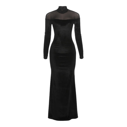 Autumn Winter Women High Collar Long Sleeve Elegant Graceful Slim Solid Color Slimming Dress by Ragazza