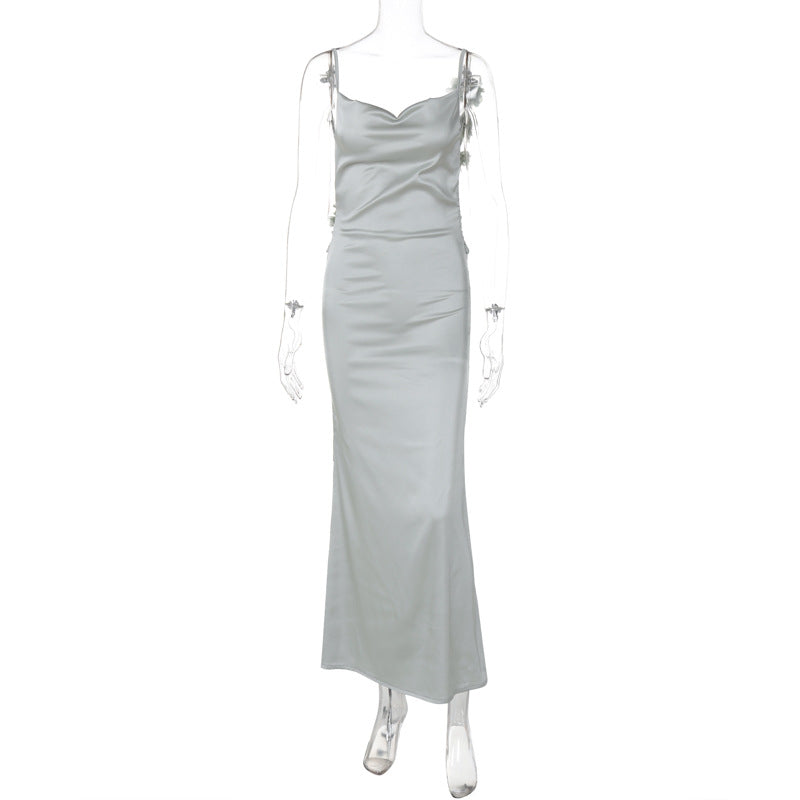 Summer Floral Decoration Elegant Dress Maxi Dress Backless Sling Dress by Ragazza