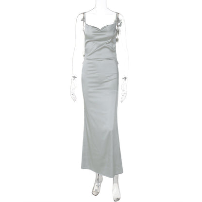 Summer Floral Decoration Elegant Dress Maxi Dress Backless Sling Dress by Ragazza