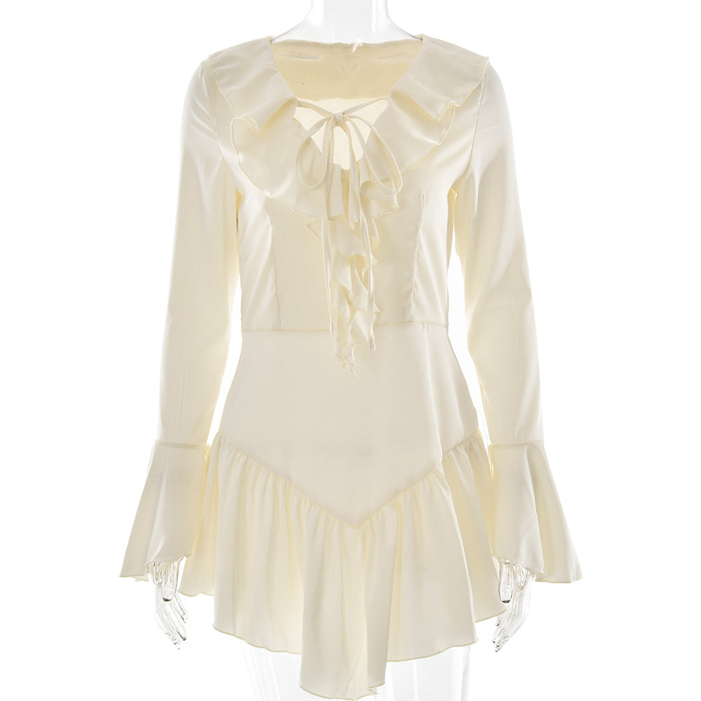 Patchwork Ruffled Slim Fit Sexy V neck Bandage Women Clothing Dress by Ragazza