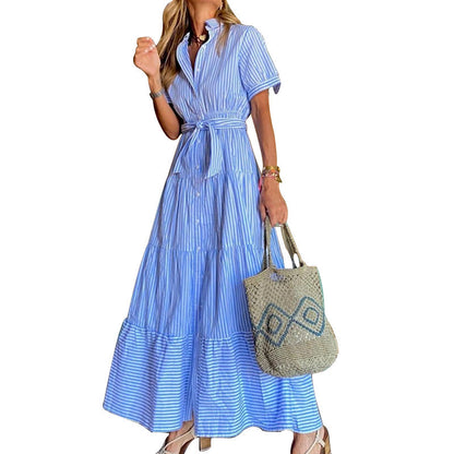 Arrival Striped Short Sleeve Loose Midi Dress by Ragazza