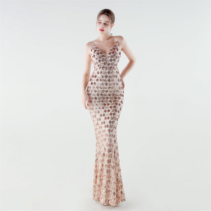 Heavy Industry Sequin Slim Deep Fishtail Evening Dress by Ragazza