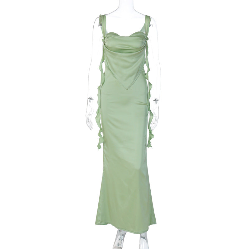 Summer Internet Celebrity Same Lace Strap Backless Dress Fashionable Ruffled Ribbon Dress by Ragazza