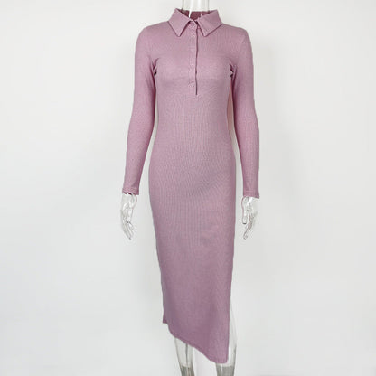 Autumn Winter Women Clothing Sexy Slit Slim Rib Button Long Sleeve Dress by Ragazza