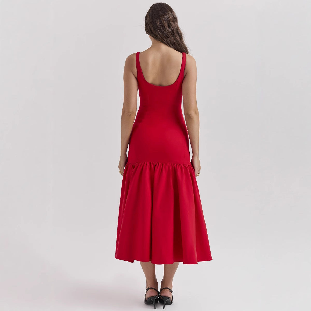 Summer Square Collar Cut Ballet Sheath Fitted Waist Fishtail Strap Dress for Women Elegant Bubble Dress Women by Ragazza