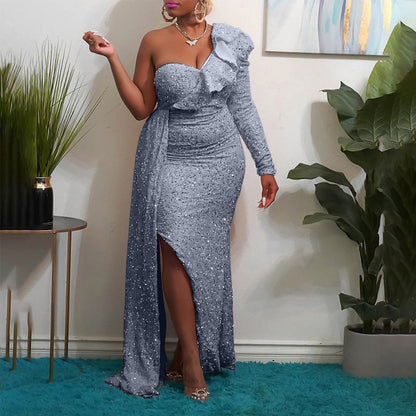 Winter Dress One Shoulder Sequin Bridesmaid Dress Party Maxi Dress Women Clothing by Ragazza