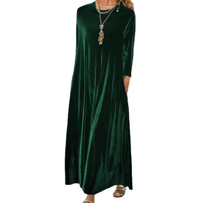 Spring Gold Velvet Slimming Crew Neck Maxi Dress by Ragazza