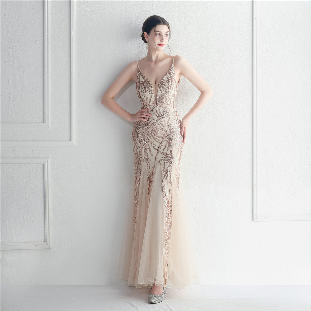 Popular Mesh Beads Sequined Dress Long Evening Dress Star Event Exhibition Stage by Ragazza