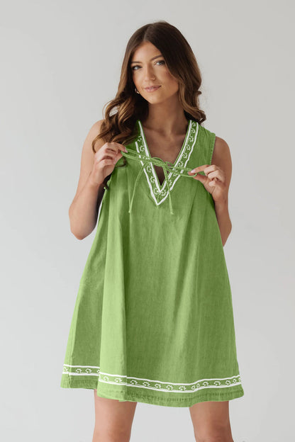 Summer Street Hipster V neck Sleeveless Embroidered Vest Denim Dress by Ragazza