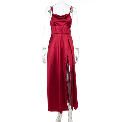 Bridesmaid Dress Long Maxi Dress Slimming Shoulder Hollow Out Cutout Slit Pleated Elegant Evening Dress by Ragazza
