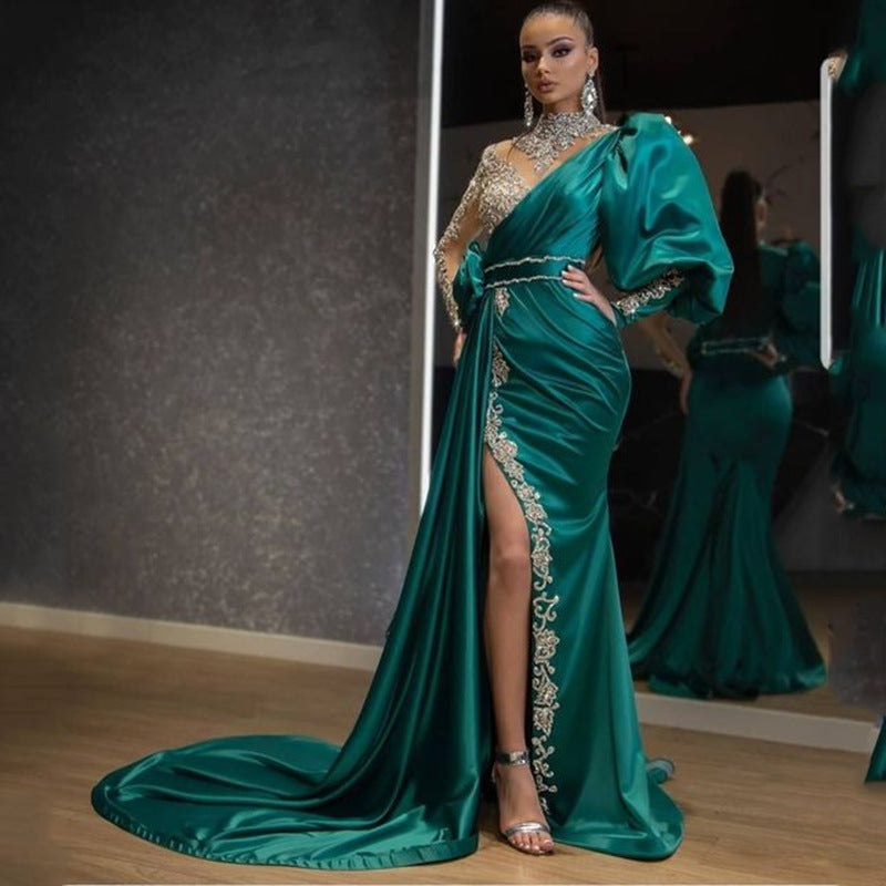 Cocktail Fishtail Gold Dress Host Stage Performance Model Small Trailing Slim Fit Elegant Evening Dress  DestGlow