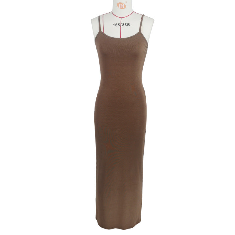 Summer Women Dress Solid Color Dress Comfort Casual Strap Dress by Ragazza