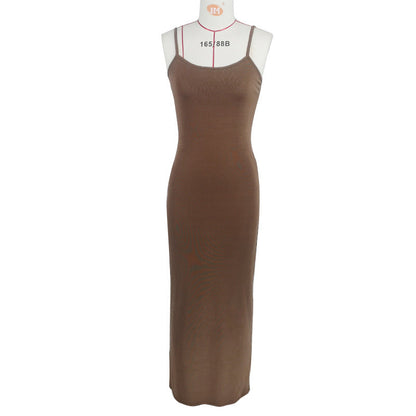 Summer Women Dress Solid Color Dress Comfort Casual Strap Dress by Ragazza