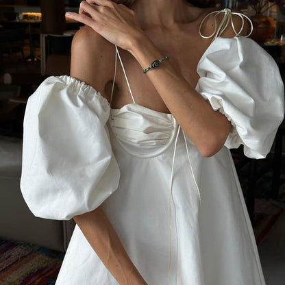 Sexy Low Cut off Neck Bubble Sleeve Tube Top Dress Sexy Backless White Cami Dress by Ragazza