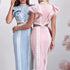 Elegant Women Hip Sexy Solid Color Ruffles Stitching Scheming Hollow Out Cutout out Maxi Dress by Ragazza