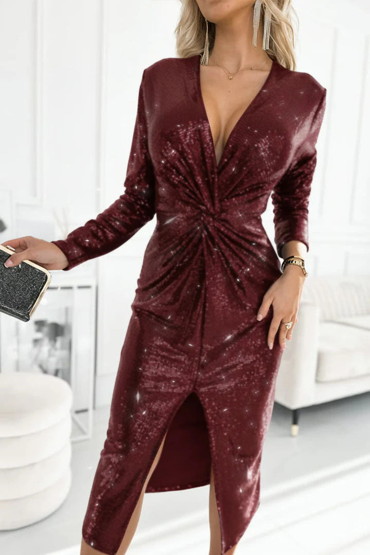 Women Clothing V neck Long Sleeve Dress Sequ Formal Dress by Ragazza
