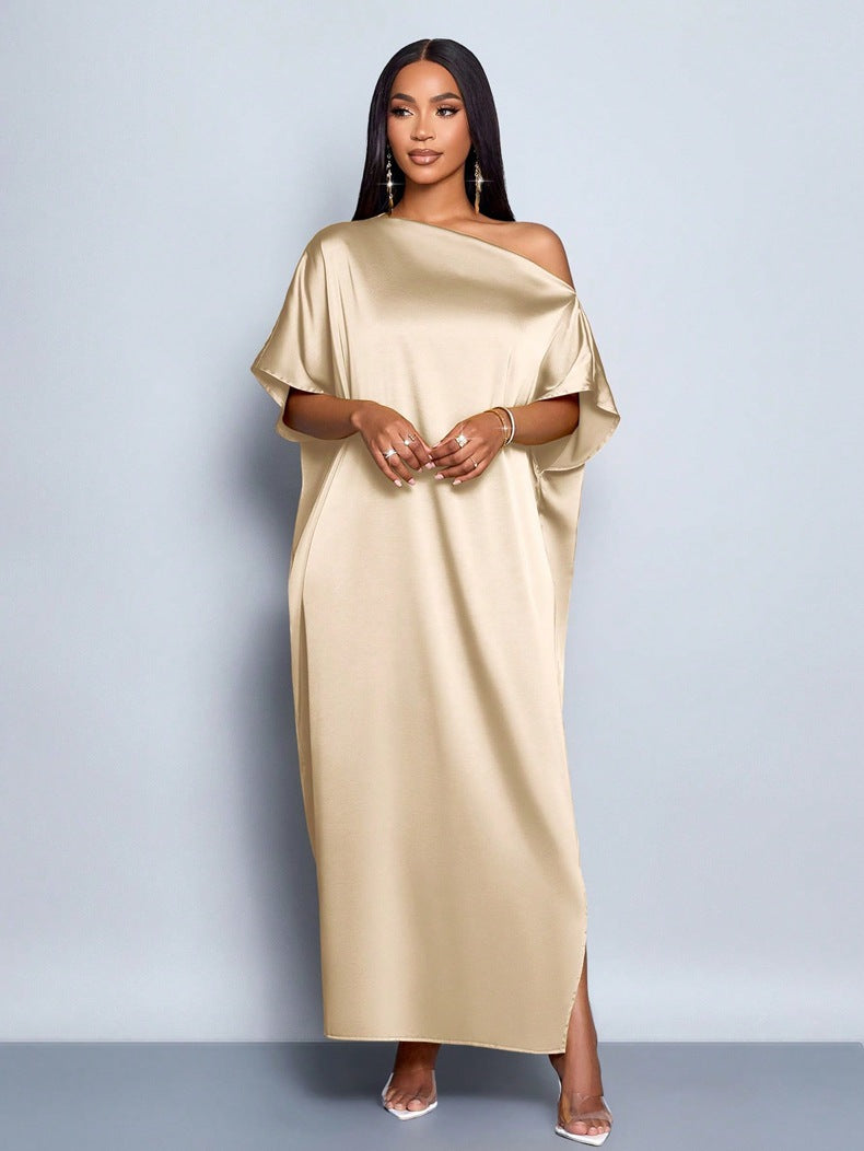 Women Clothing Early Autumn Satin Dress Yellow Satin Maxi Dress by Ragazza