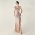 One Shoulder Ruffles Embellished Beaded Chain Handmade Sequined Evening Dress Cocktail Party Wedding by Ragazza