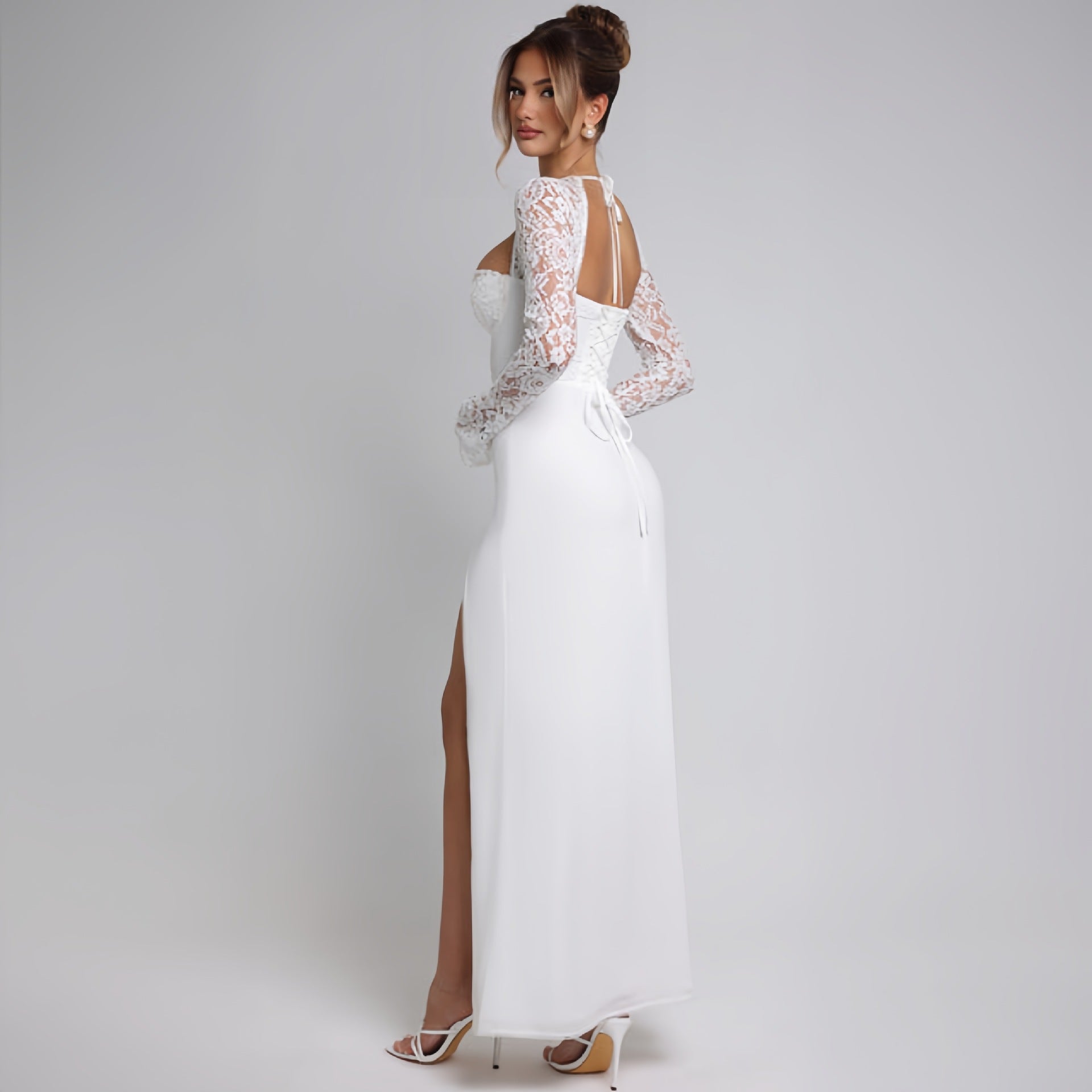 Autumn Women Wear Low Cut Self Tie Lace Slim Fit Slit Sexy Dress by Ragazza