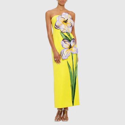 Socialite Design Maxi Dress Floral Embroidered Tube Top Sleeveless Slimming Dress Women by Ragazza