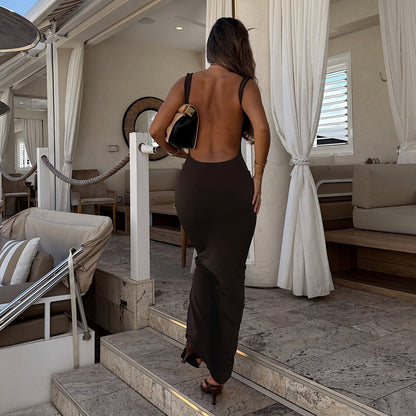 Women Summer Sexy Big Backless Solid Color Basic Dress Sheath Dress by Ragazza
