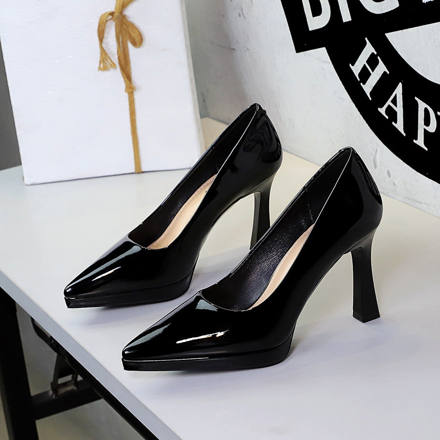 Waterproof Platform Super High Heel Sexy Party Slip on Thick Heel Not Tired Feet Advanced Patent Leather Pumps Women  DestGlow