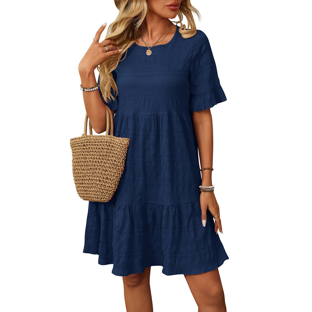 Spring Summer Women Clothing Loose Casual Short Sleeve Flowy Dress by Ragazza