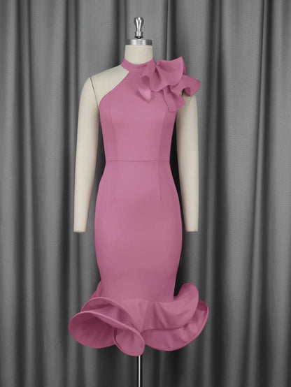 Elegant Half Turtleneck Ruffled Dress off Shoulder Ruffled Hem Cocktail Evening Dress by Ragazza