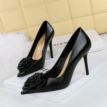 Cocktail High Heels Women Shoes Stiletto Heel Shallow Mouth Pointed Floral Rose Pumps  DestGlow