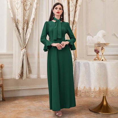 Women Clothing Autumn Elegant Solid Color High Waist Dress by Ragazza