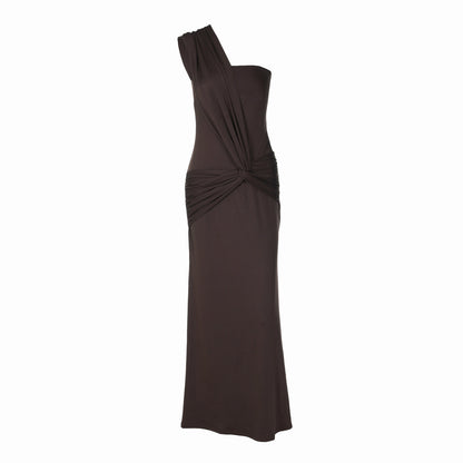 Women Clothing Winter Sexy Side Hollow Out Cutout Cross Strap One Shoulder Dress by Ragazza