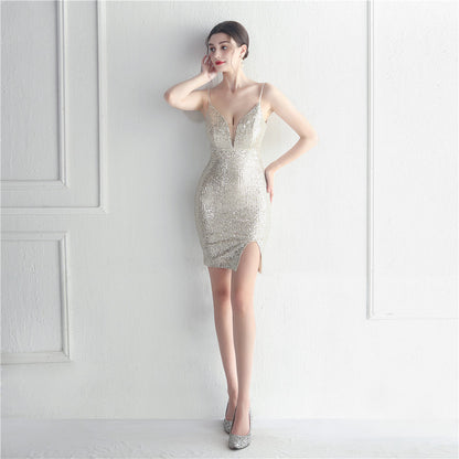 Sequ Dress Car Model Bridesmaid Celebration Activity Sexy Sling Hip Wrapped Short Small Dress by Ragazza