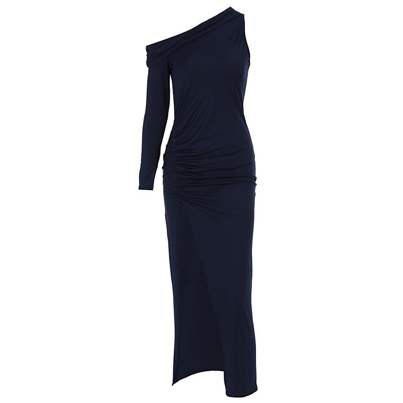 Women Clothes Summer Oblique Shoulder Long Sleeve Slim Fit Slit Dress by Ragazza