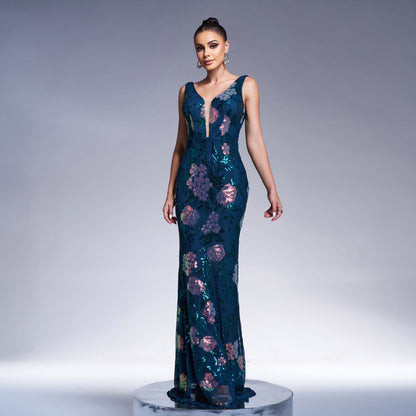 Women Elegant Sexy Sleeveless V neck Sequ Cocktail Evening Dress Bridesmaid Dress by Ragazza