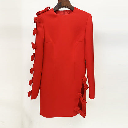 Early Autumn Star Personality Asymmetric Hollow Out Cutout Bow Dress Small Dress by Ragazza