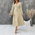 Autumn Elegant Long Sleeve Pleated V neck Solid Color Dress by Ragazza