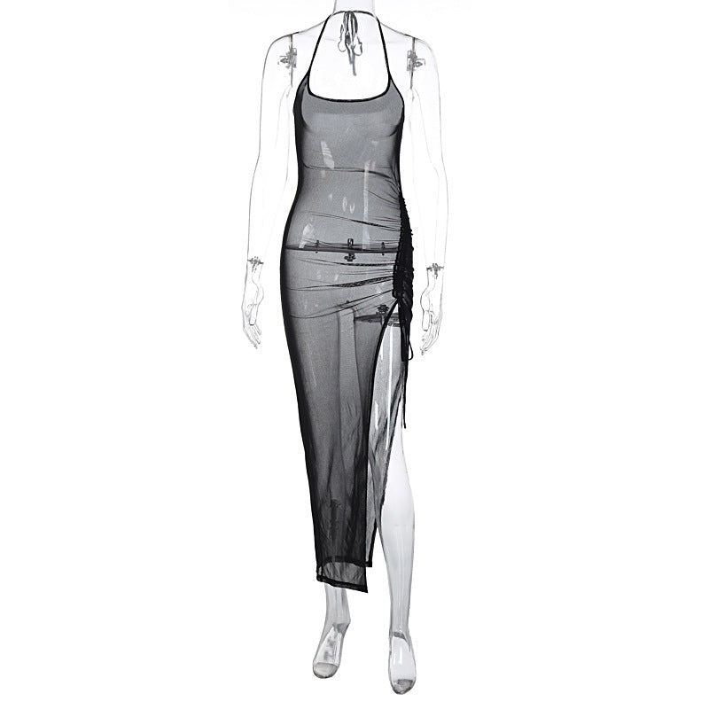 Women Clothing Summer Mesh Sexy See through Slit Slim Fitting Dress by Ragazza