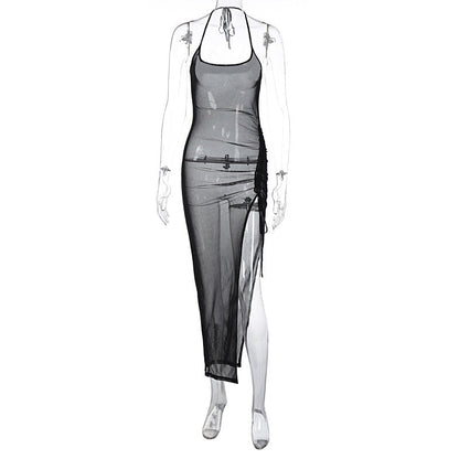 Women Clothing Summer Mesh Sexy See through Slit Slim Fitting Dress by Ragazza