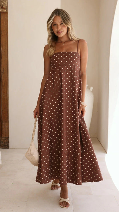 Arrival Dress Polka Dot Print High Waist Big Swing Vacation Maxi Dress by Ragazza
