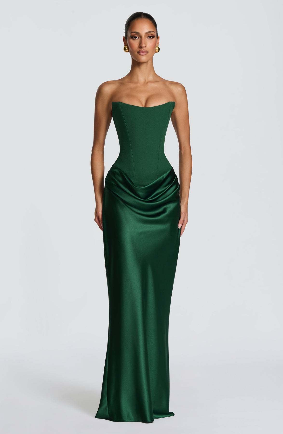 Solid Color Waist Tight Sexy Tube Top Package Hip Maxi Dress Satin Lace up Ribbon Dress  DestGlow