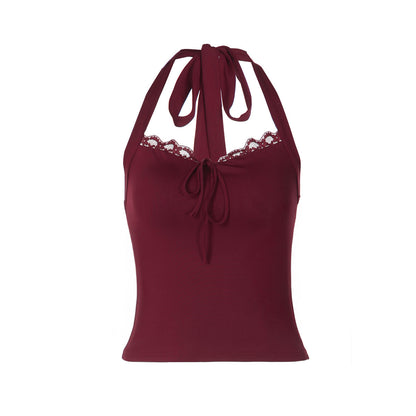 Women Clothing Winter Sexy Lace Stitched Backless Lace up Tube Top by Ragazza